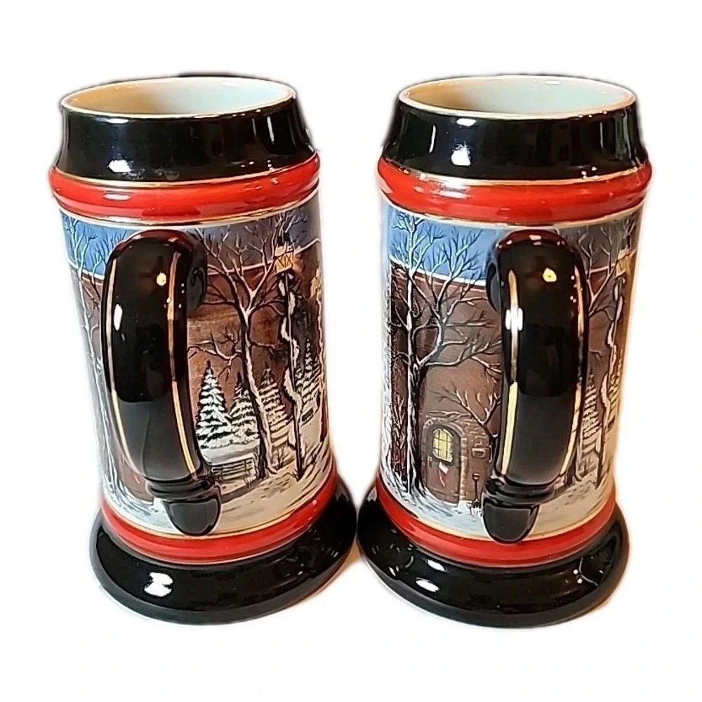 VTG 1992 Set Of 2 Budweiser Beer Christmas Steins Mugs Clydesdale Retro Art Gift
